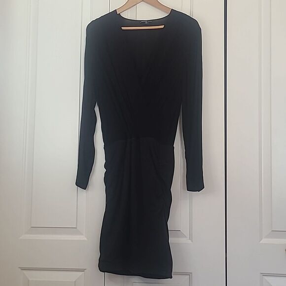 James Perse Collage Wrap Mini Dress two tone black grey plunge surplice Size M - Picture 3 of 14